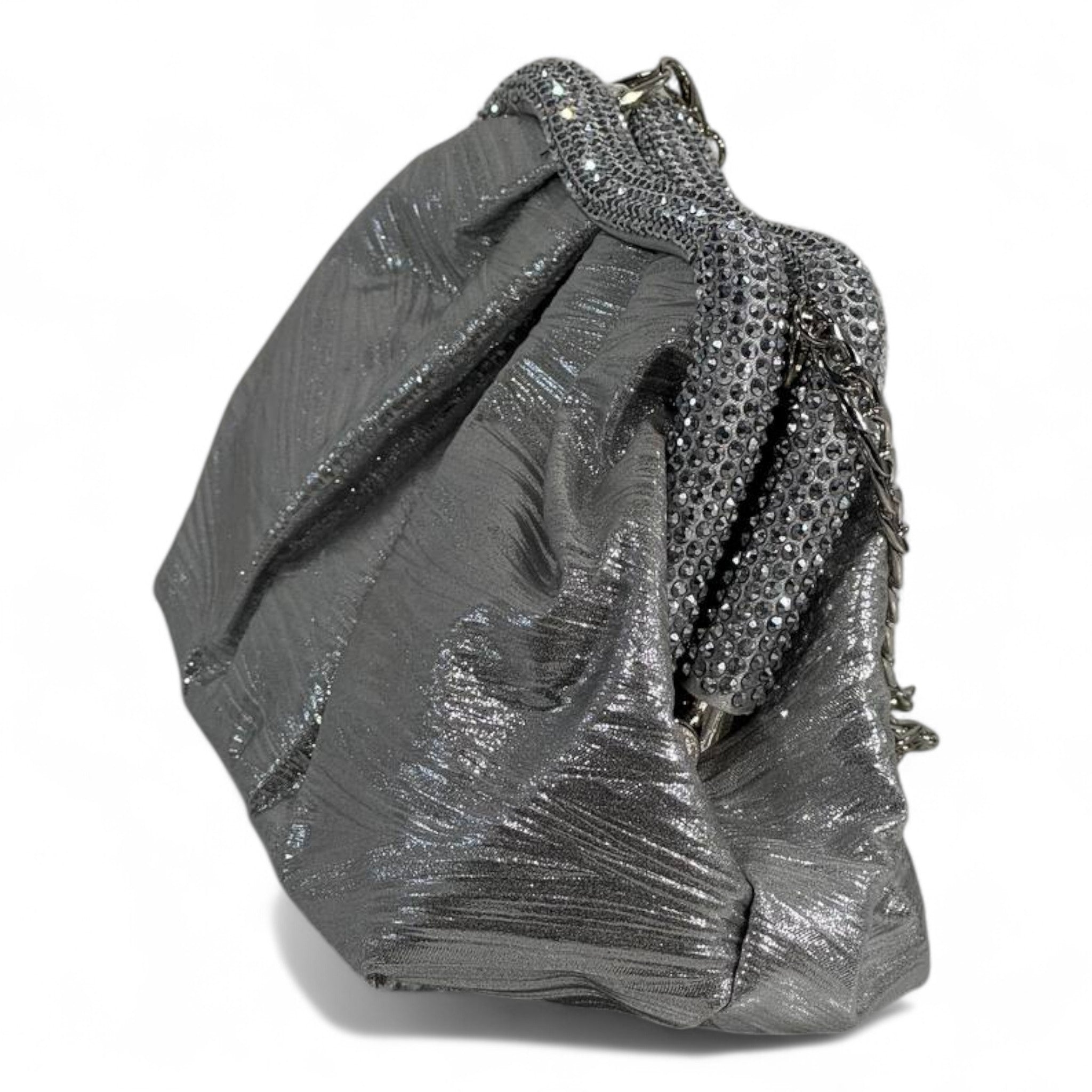 Metallic Silver Pleated Clutch ✨ | Elegant Evening Bag with Crystal Trim soirée