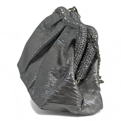 Metallic Silver Pleated Clutch ✨ | Elegant Evening Bag with Crystal Trim soirée