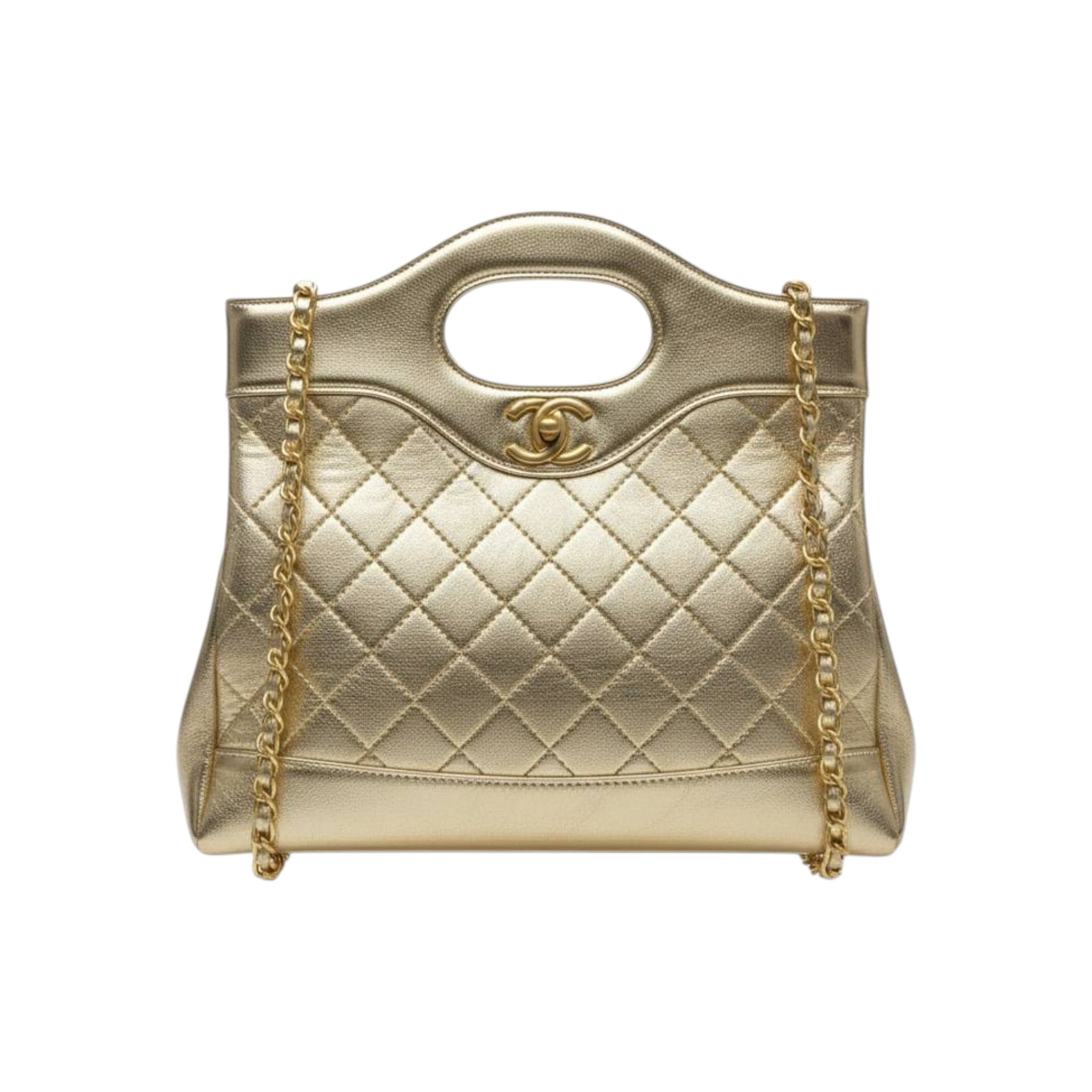 Chanel Quilted Gold Tote Bag with Cut-Out Handle ✨💛