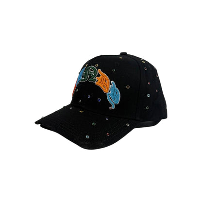 Dandy Hats Black Embroidered Graphic Cap with Crystal Stud Details 🖤✨