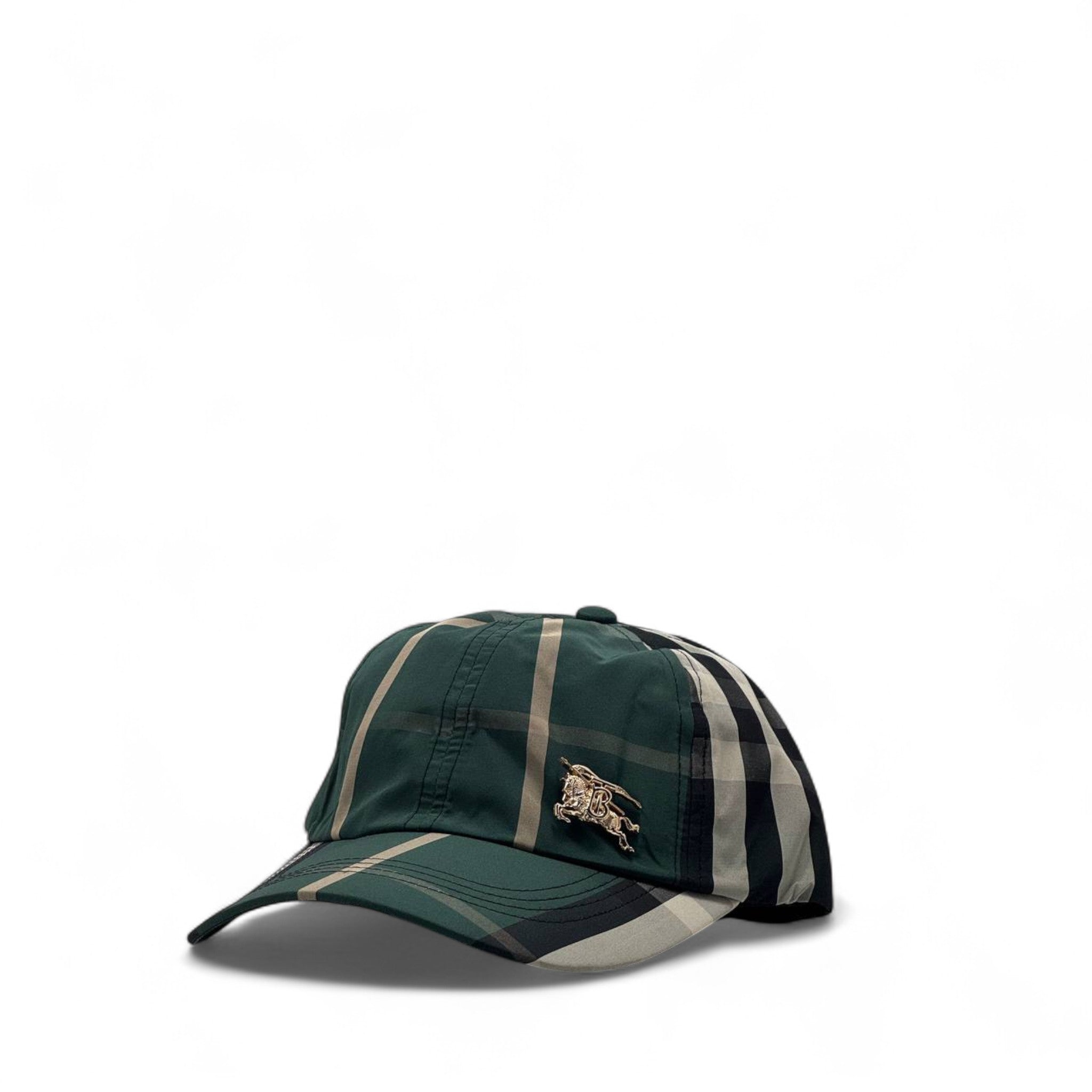 Burberry Green Checkered Cap 💚 – Equestrian Knight Embroidery & Timeless British Flair