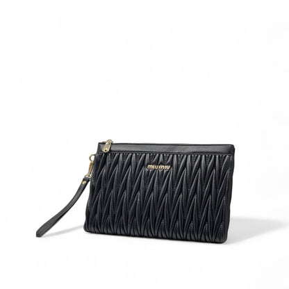 Miu Miu Black Matelassé Clutch ✨ – Elegant Wristlet Luxury