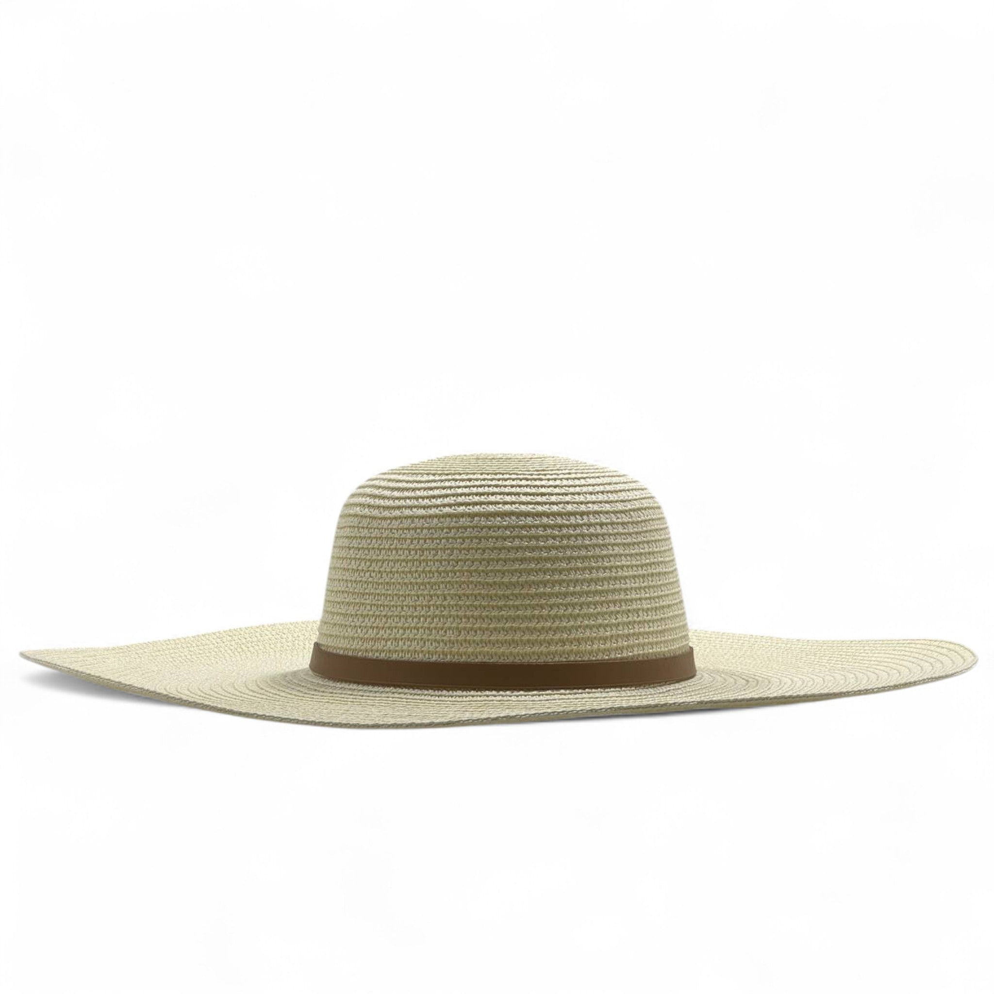 Elegant Beige Designer Sun Hat 🌞 Wide Brim with 'H' Emblem & Belt Detail