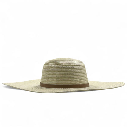 Elegant Beige Designer Sun Hat 🌞 Wide Brim with 'H' Emblem & Belt Detail