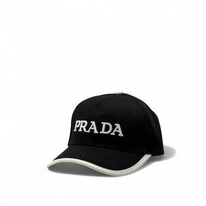 PRADA Black Baseball Cap – Embroidered Logo with White Trim 🖤✨