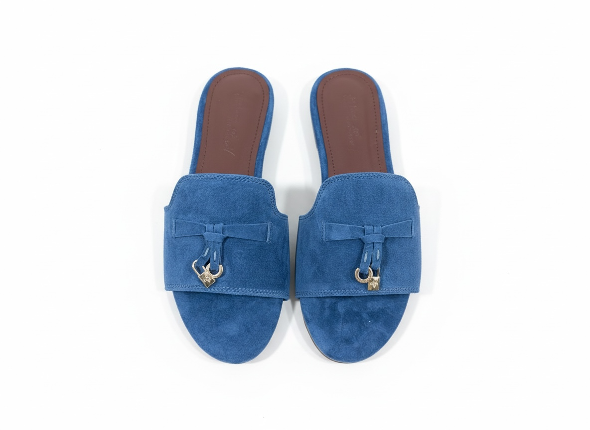 LORO PIANA Style Blue Suede Slides 💙✨ | Casual Luxury Edition