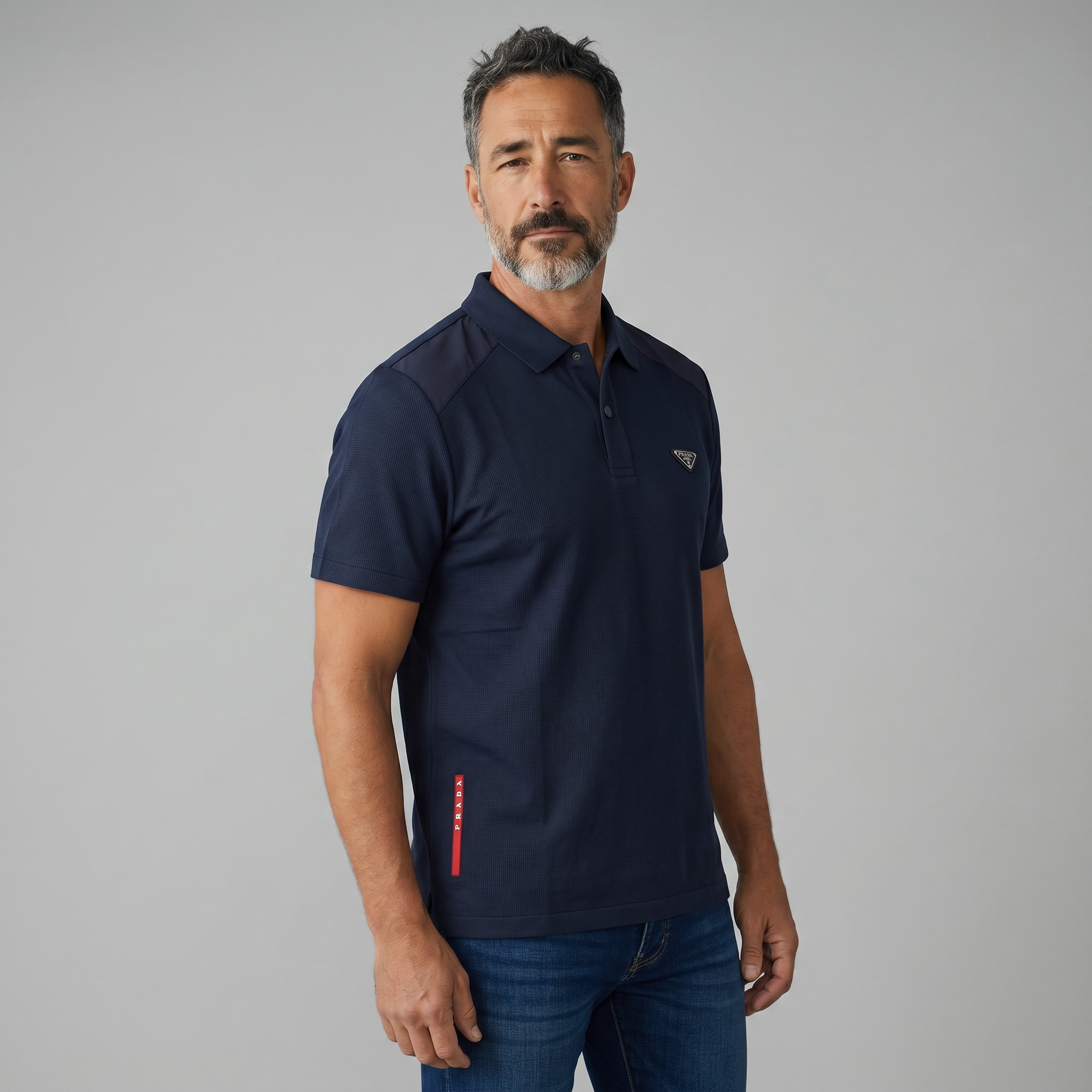 Prada Textured Performance Polo – Navy Blue Edition 🔥