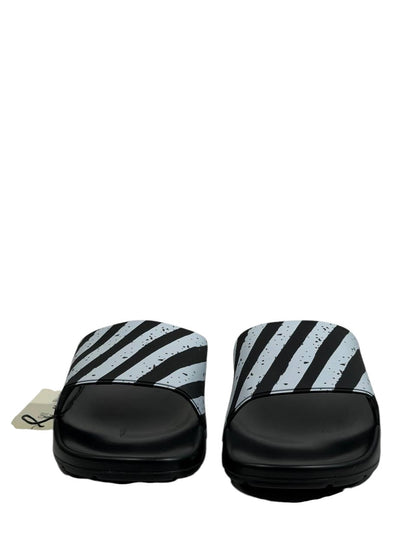 OFF-WHITE Industrial Stripe Slides – Black/White Edition ⚫⚪🔥