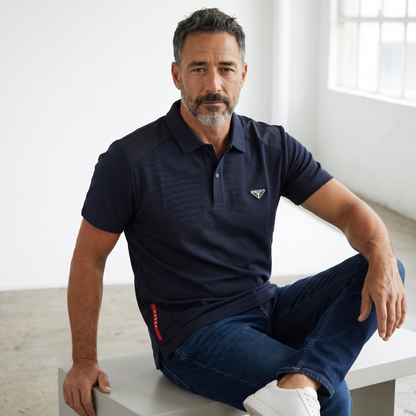 Prada Textured Performance Polo – Navy Blue Edition 🔥