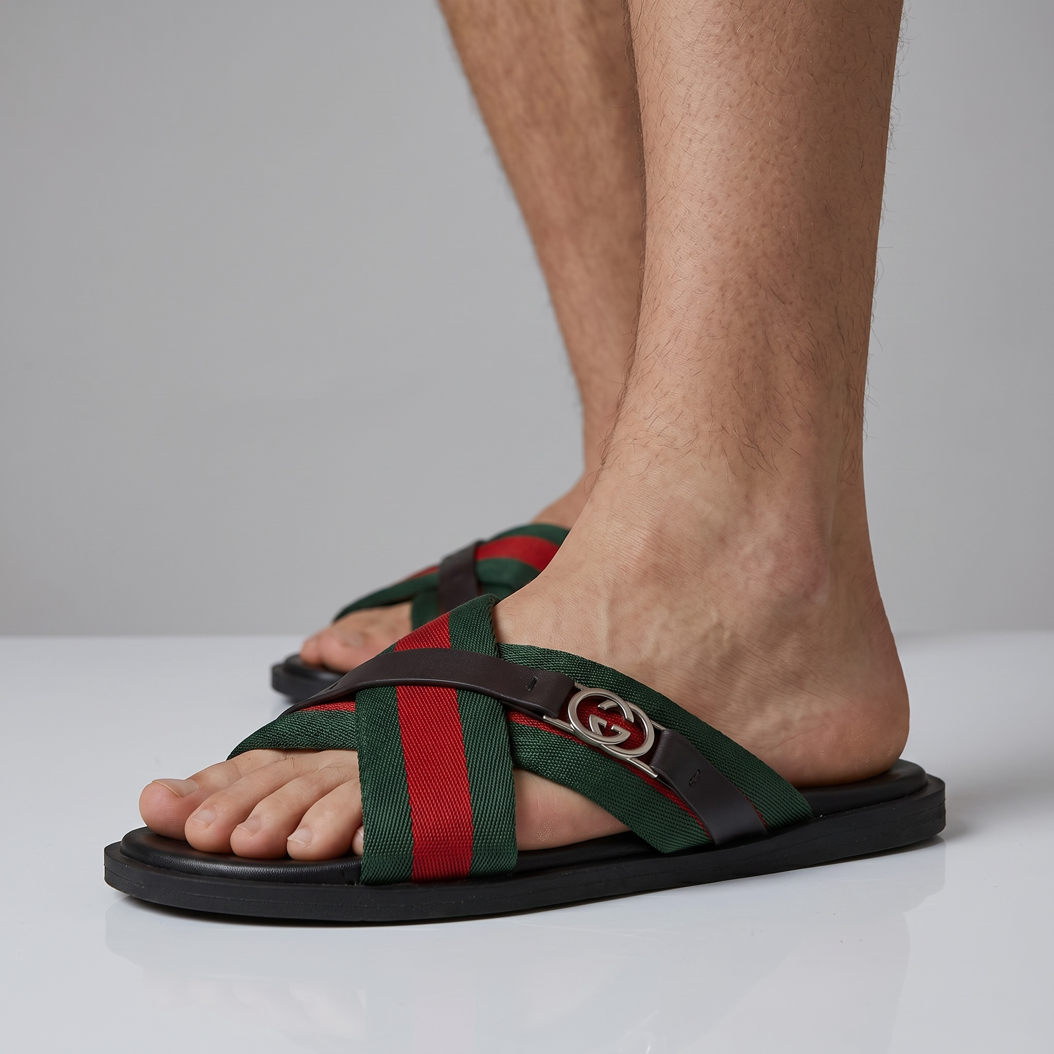 Gucci Green & Red Cross Strap SLIDE– Luxury Designer Summer Slides 💚❤️✨