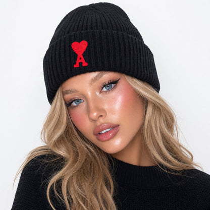 AMI Paris Logo Patch Knitted Beanie — Black