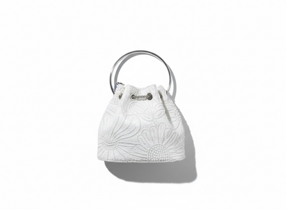 Embroidered Bucket Mini Bag – White Silver 🤍✨ | Elegant Minimal Glam
