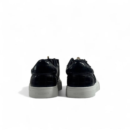 Hermès Black Croc-Embossed Luxury Sneakers with Gold Hardware ✨👟
