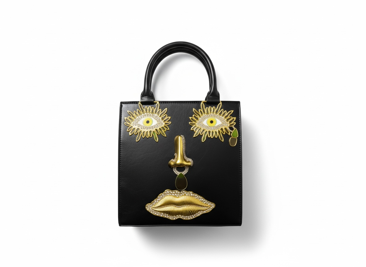 Elsa Schiaparelli Face Motif Leather Top Handle Bag 🖤✨