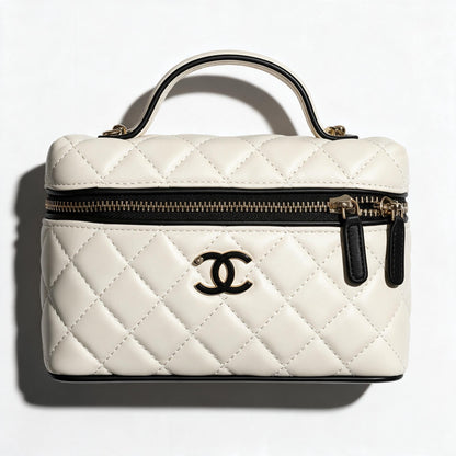 Chanel Vanity Case Quilted Bag — Cream