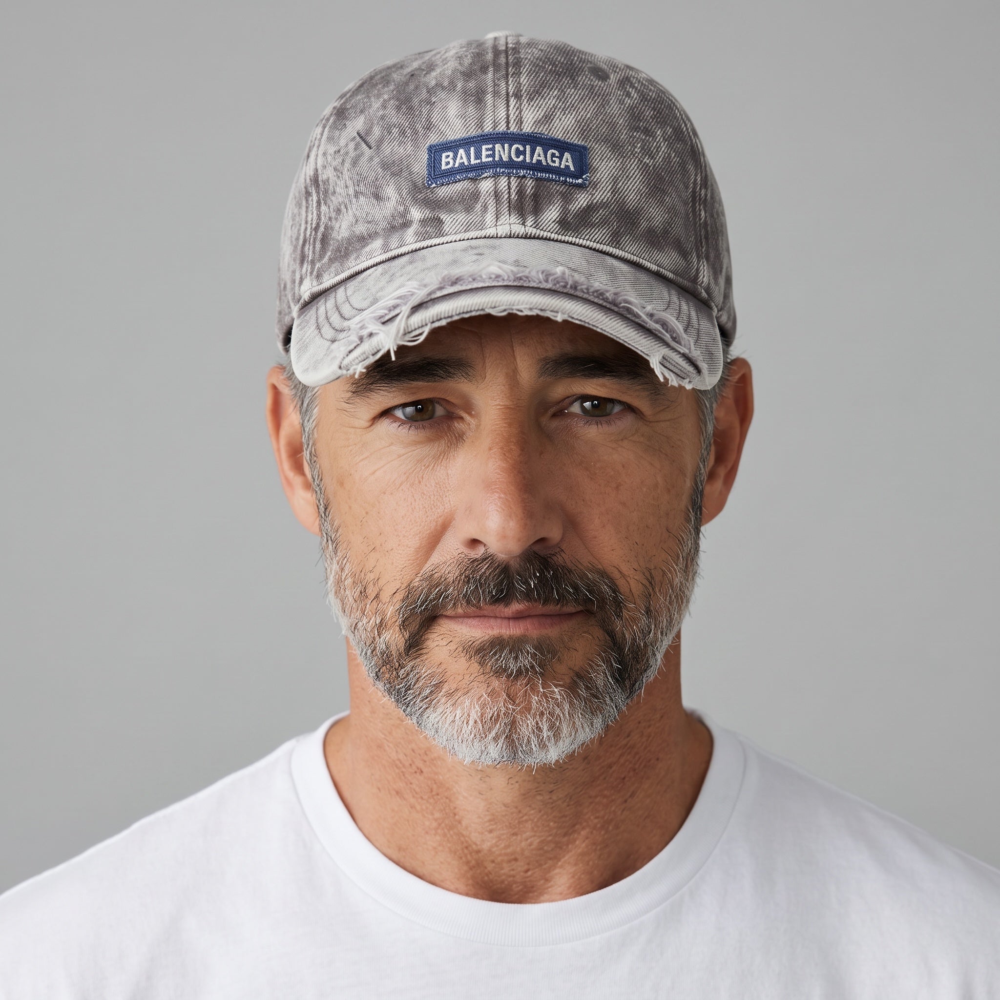 Balenciaga Distressed Logo Denim Cap – Faded Grey 🧢