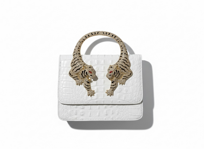 ROBERTO CAVALLI Tiger Handle  Bag – White Gold 🐅✨ | Statement Luxury Piece