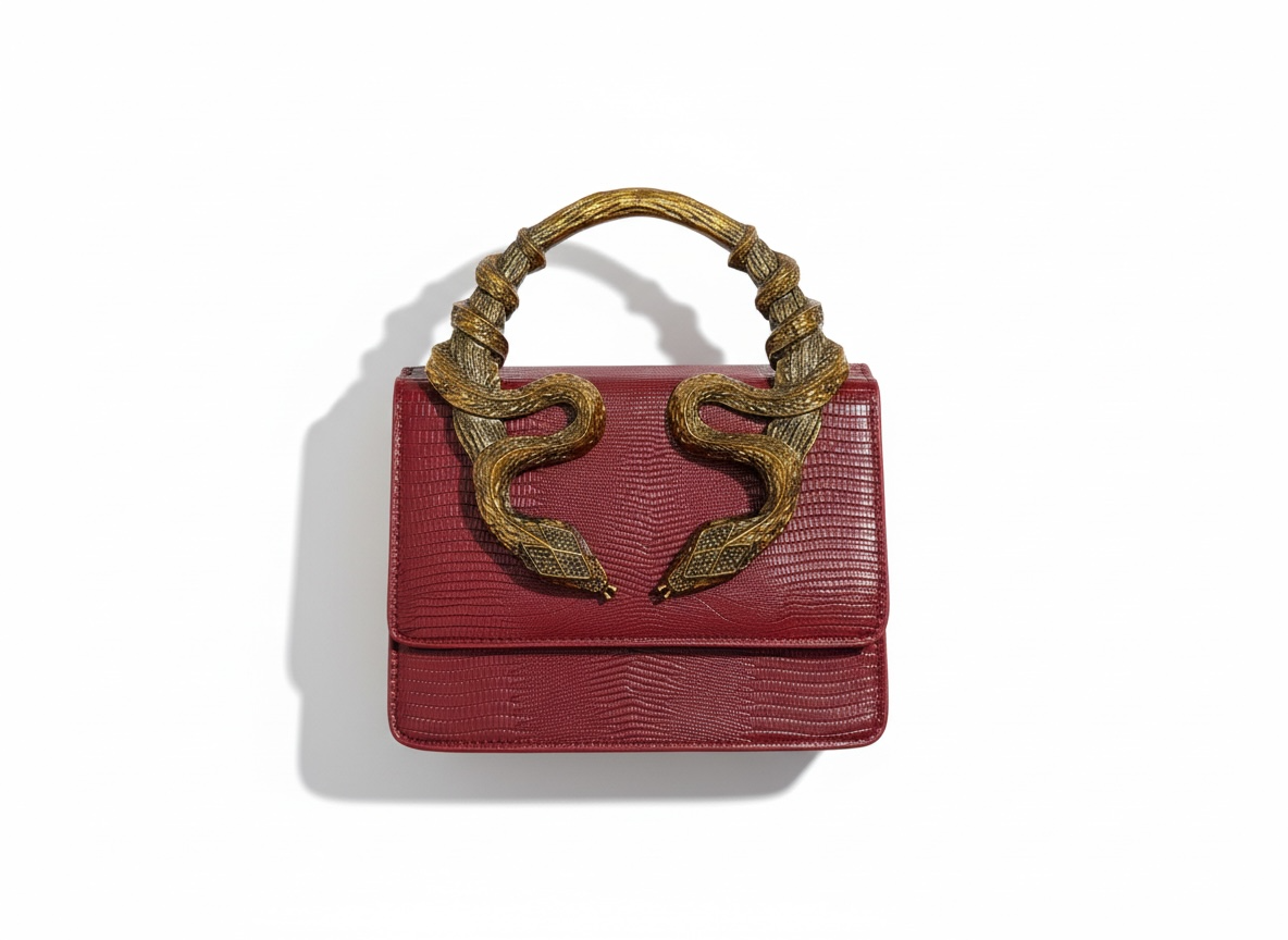 ROBERTO CAVALLI Snake Handle Mini Bag – Burgundy Gold 🍷🐍 | Iconic Statement Luxury