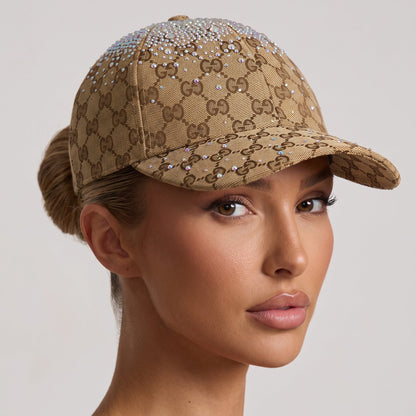 Gucci GG Monogram Cap – Crystal Embellished Beige ✨🧢