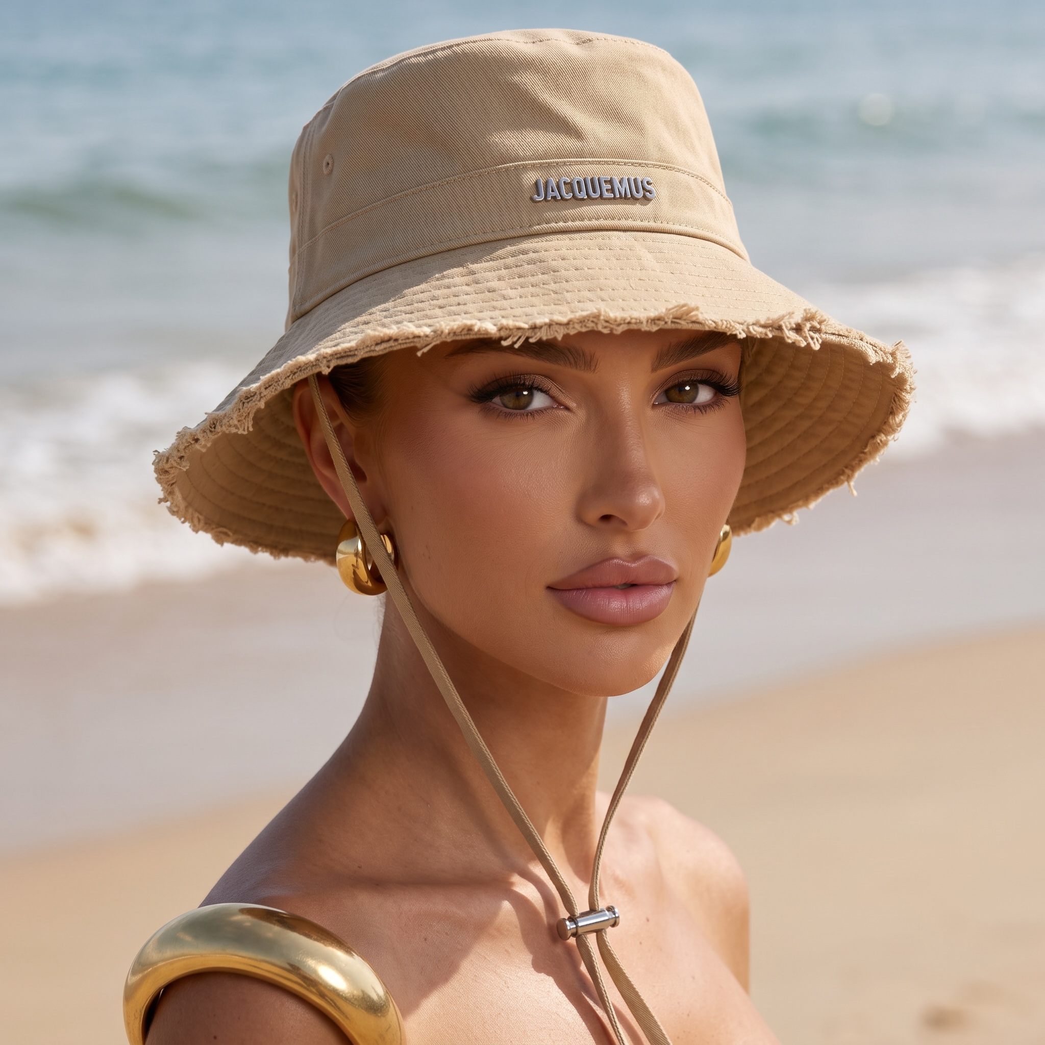 👒 Jacquemus Beige Frayed Bucket Hat – Effortless French Chic 🏖️🕊️