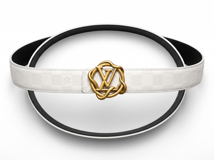 Louis Vuitton White Monogram Belt – Gold LV Buckle ✨ | 115 cm