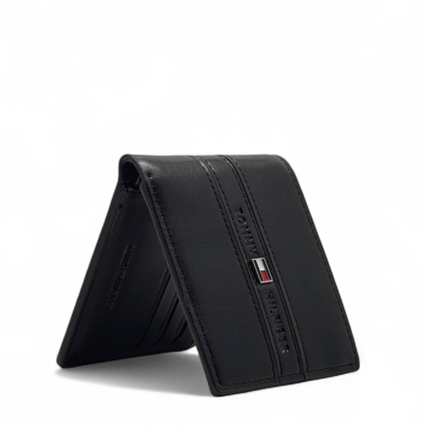 Tommy Hilfiger Black Leather Wallet – Signature Stripe Edition