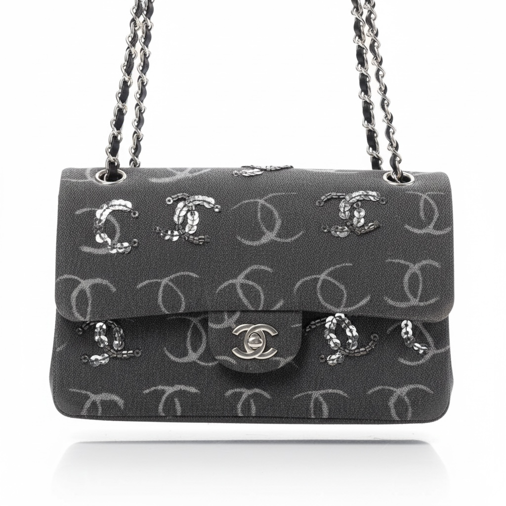 🖤✨ Chanel Monogram Fabric Flap Bag – CC Chain Design ✨🖤