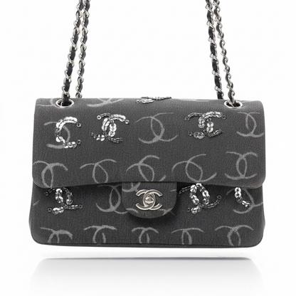🖤✨ Chanel Monogram Fabric Flap Bag – CC Chain Design ✨🖤