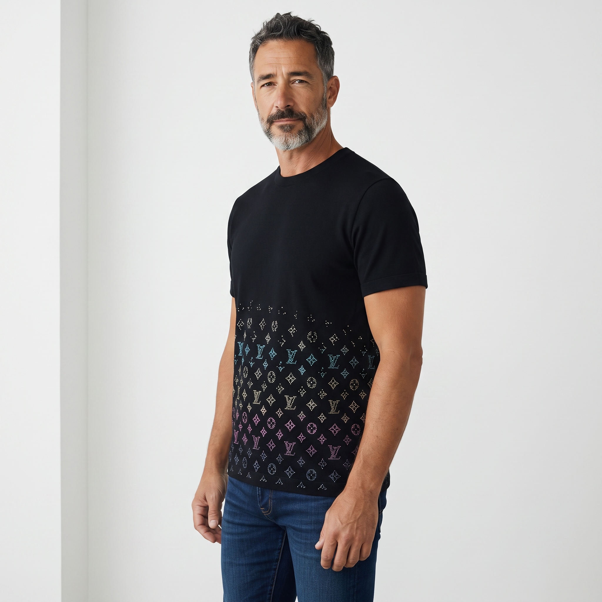 Louis Vuitton Monogram Crystal Gradient Tee – Black Rainbow Sparkle