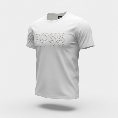 HUGO BOSS White Embossed Logo T-Shirt 🤍✨ Clean Luxury Edition