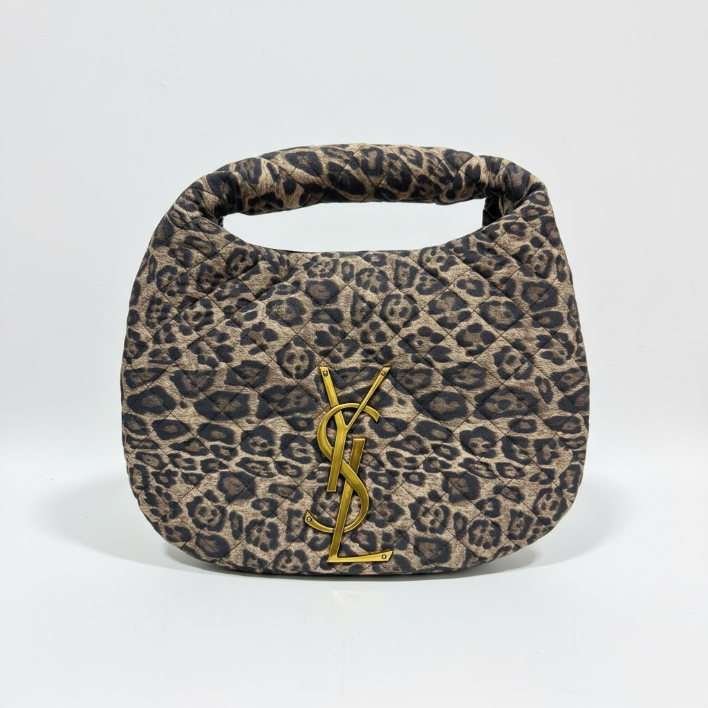 Leopard Quilted Hobo Bag with Gold YSL Logo 🐆✨