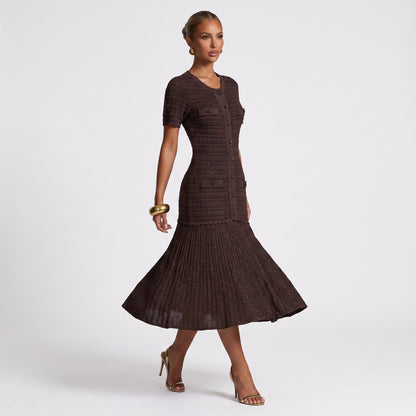 Sandro diane rhinestone Knit Dress – Chocolate Brown Cardigan Dress 🍫✨