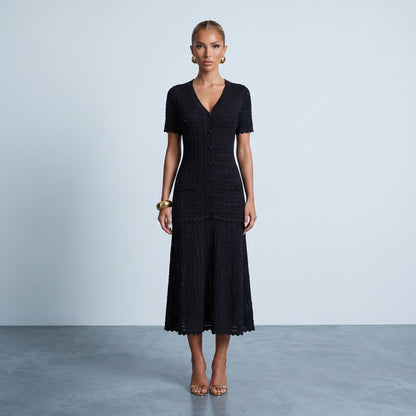 Sandro diane rhinestone Knit Midi Dress – Black ✨