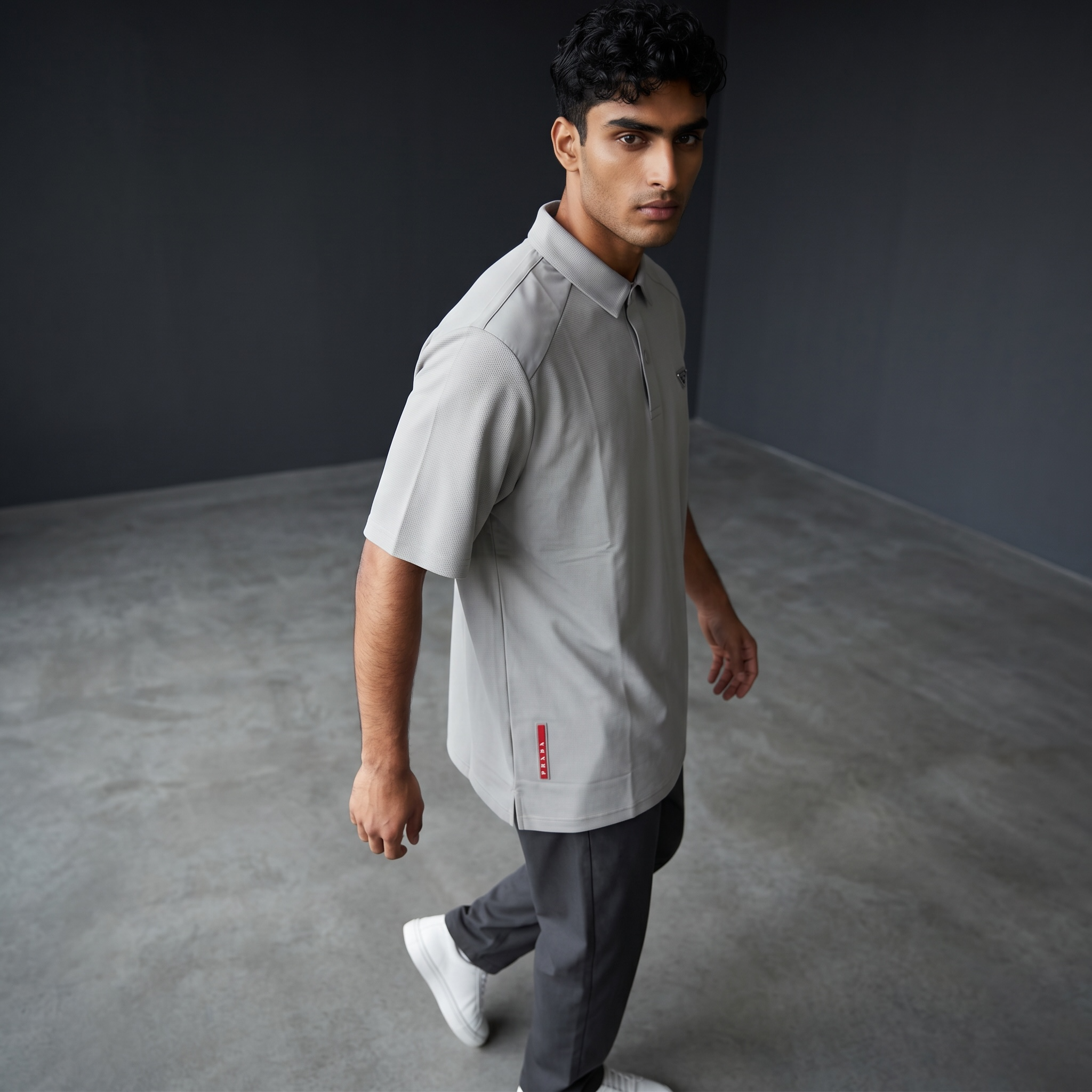 Prada Textured Performance Polo – Light Grey Edition ✨