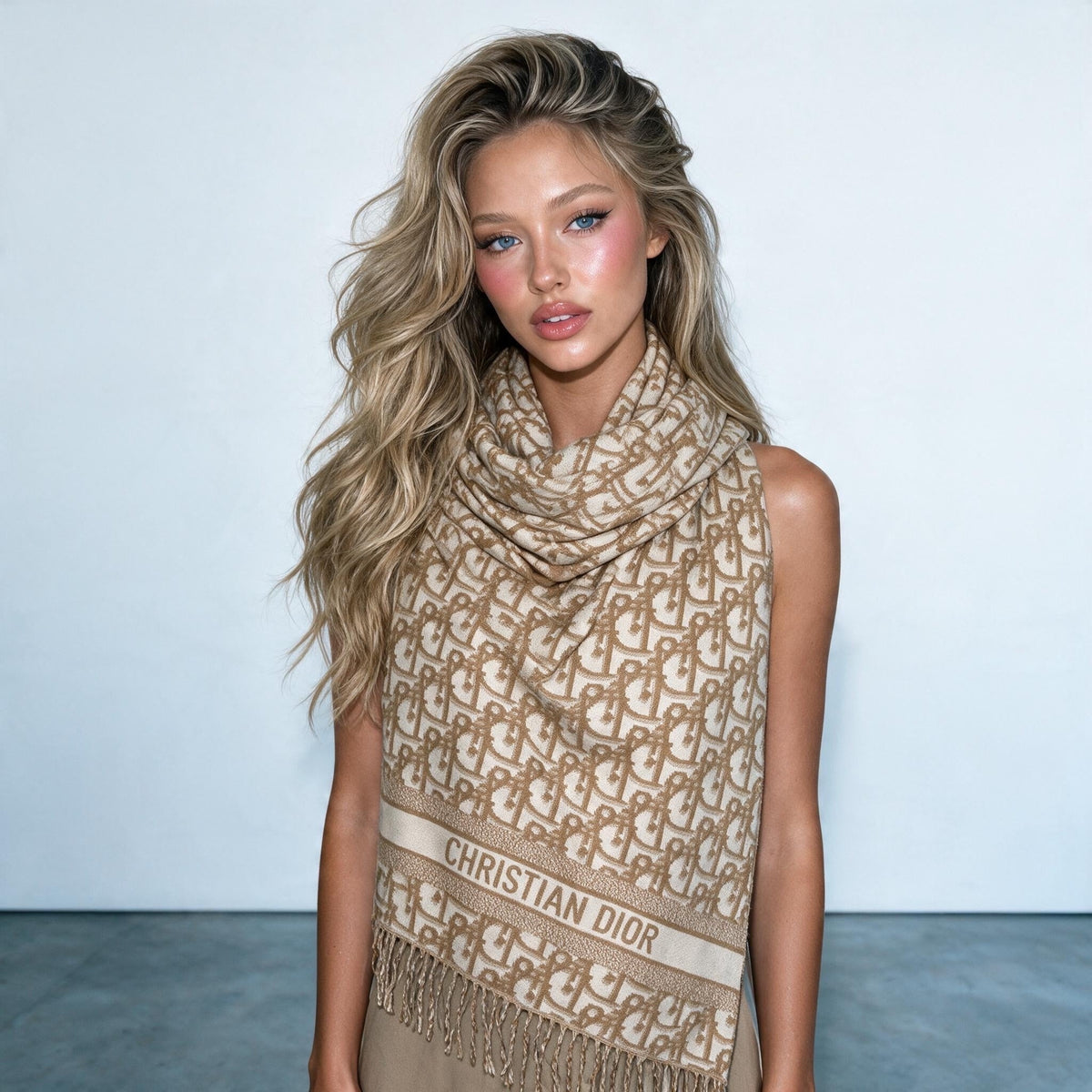 Dior Logo Jacquard Scarf — Beige