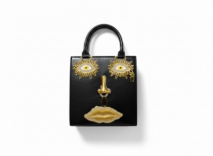 Elsa Schiaparelli Face Motif Leather Top Handle Bag 🖤✨