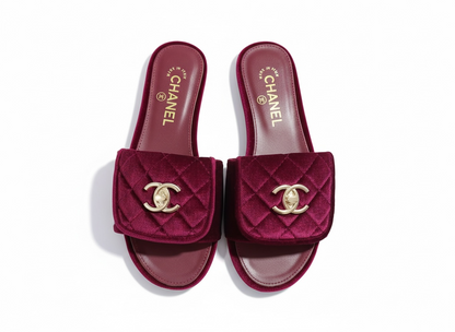 CHANEL Quilted Velvet Slides – Burgundy ❤️✨ | Luxe Comfort Icon