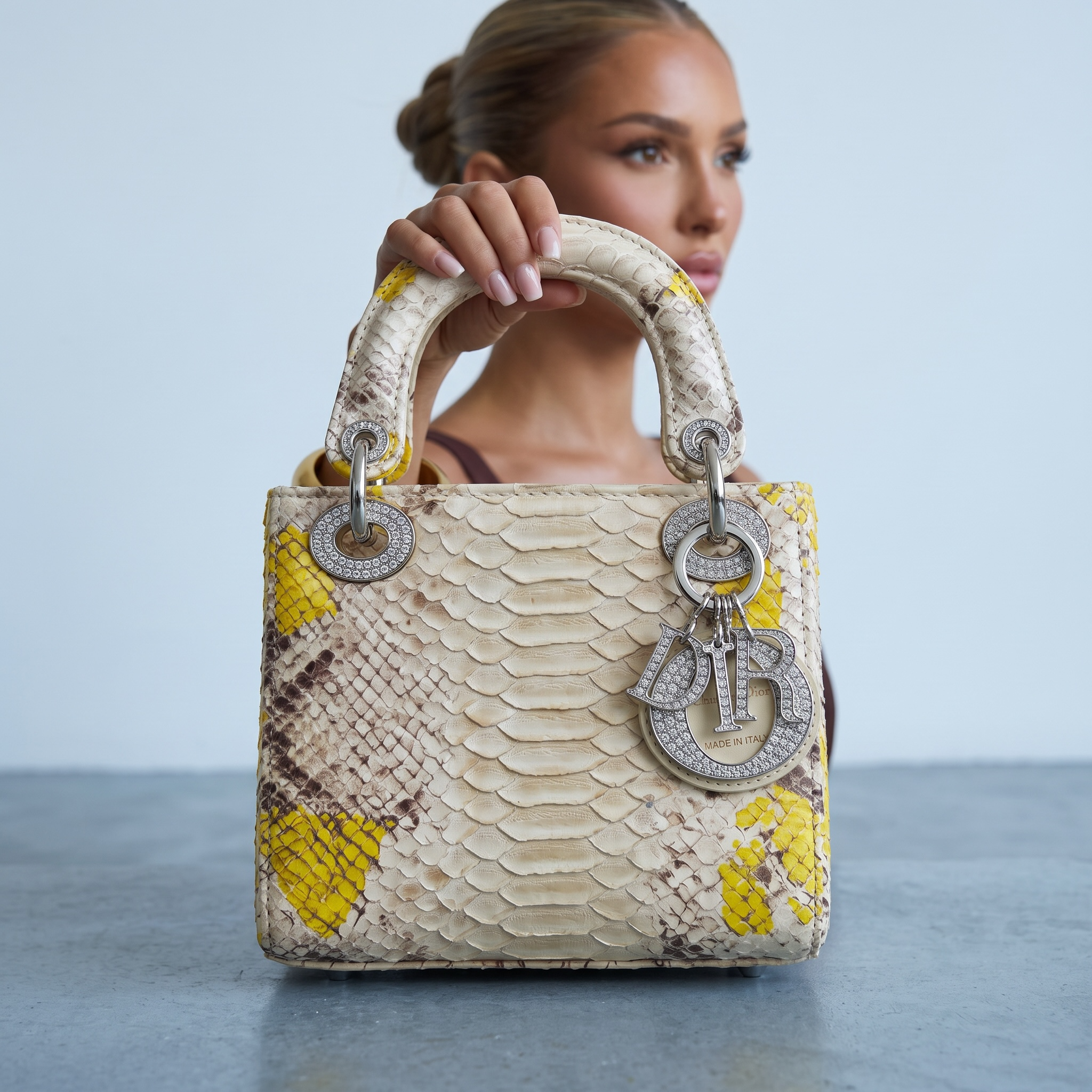 Dior Lady Bag – Cream Yellow Snakeskin Top-Handle 🐍👜