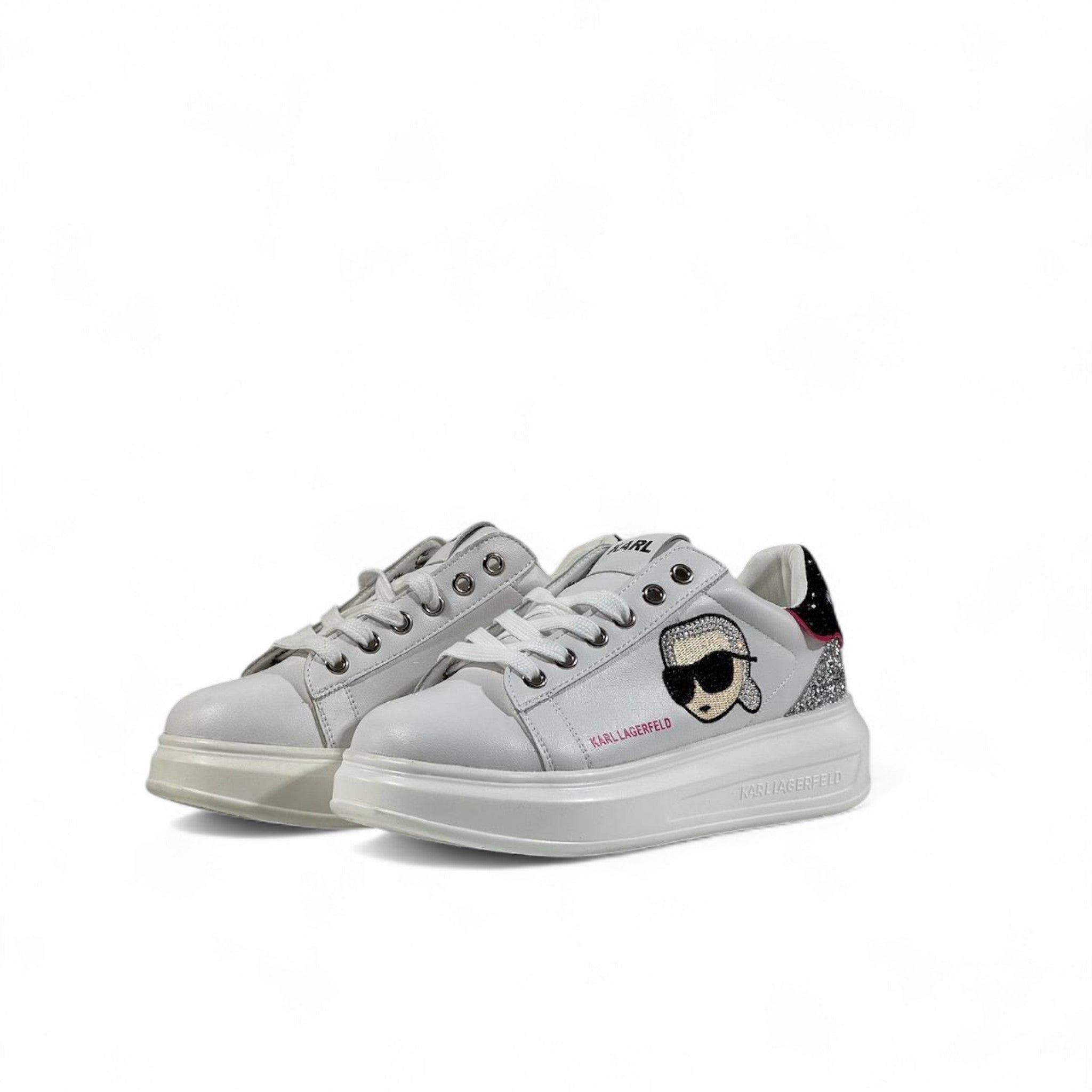 ✨ Karl Lagerfeld Glitter Icon Sneakers – White & Silver Spark Edition ✨