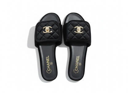 CHANEL Quilted Velvet Slides – Black 🖤✨ | Timeless CC Luxury
