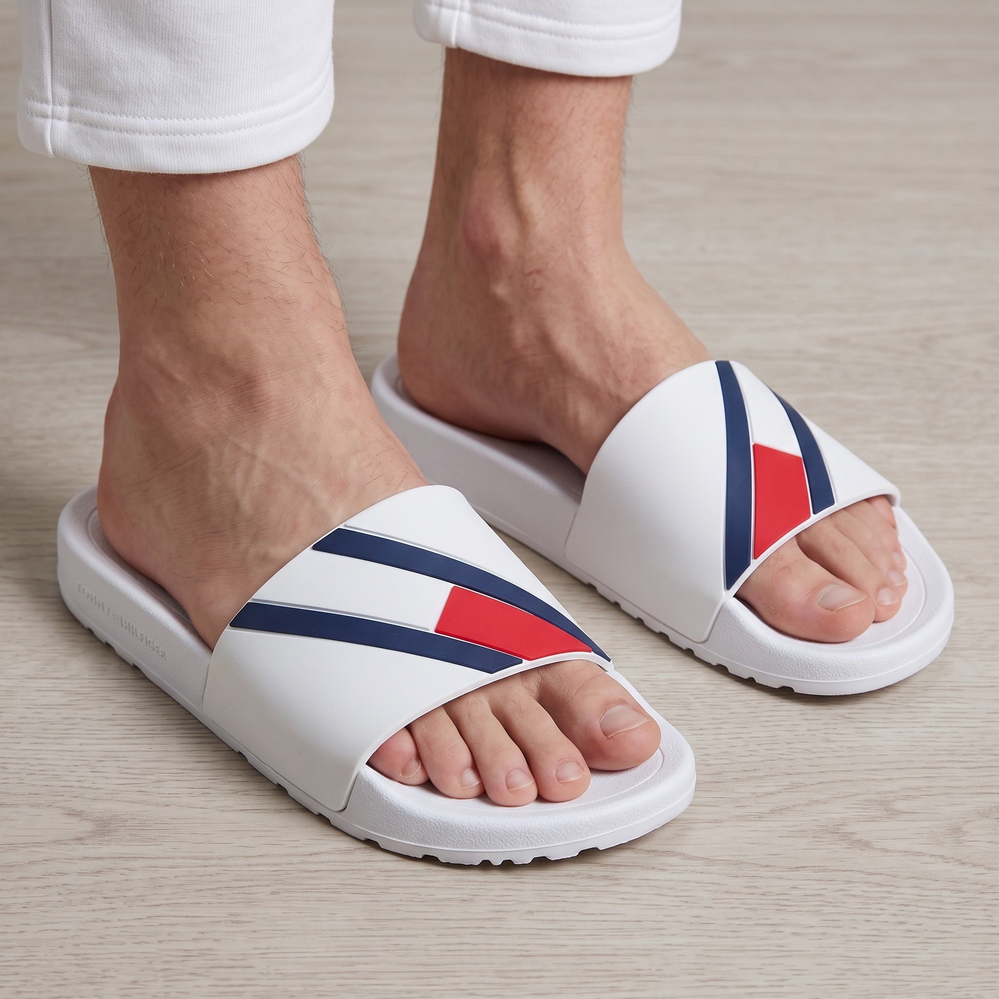 Tommy Hilfiger Slides – White Tricolour 🩴🇺🇸