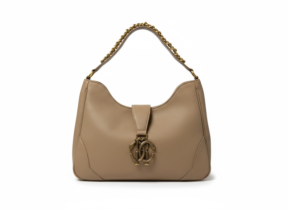 ROBERTO CAVALLI RC Monogram Shoulder Bag – Café Brown ☕✨ | Timeless Luxury Statement