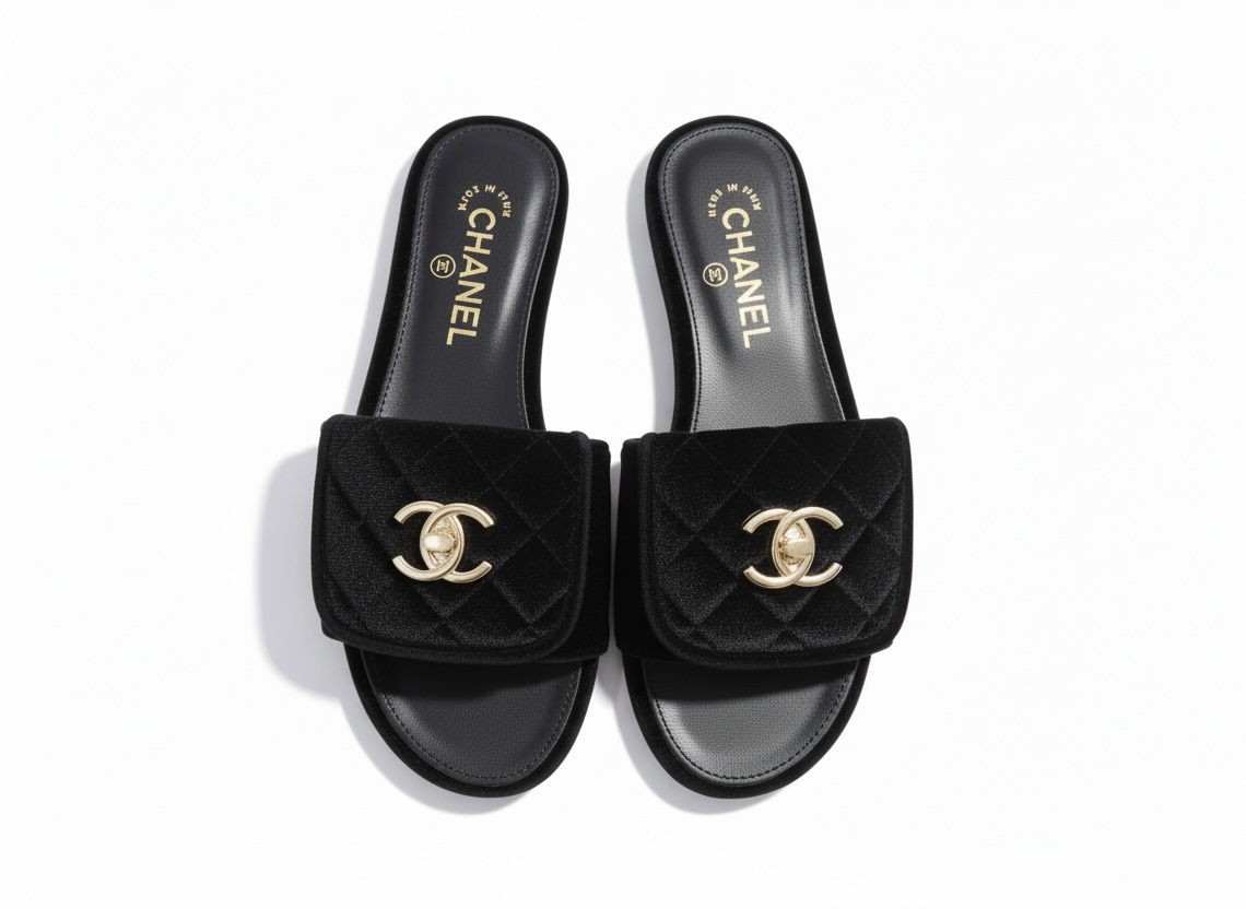 CHANEL Quilted Velvet Slides – Black 🖤✨ | Timeless CC Luxury
