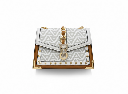 ALDO Leopard Head Chain Shoulder Bag – White & Gold 🐆✨ | Statement Chic