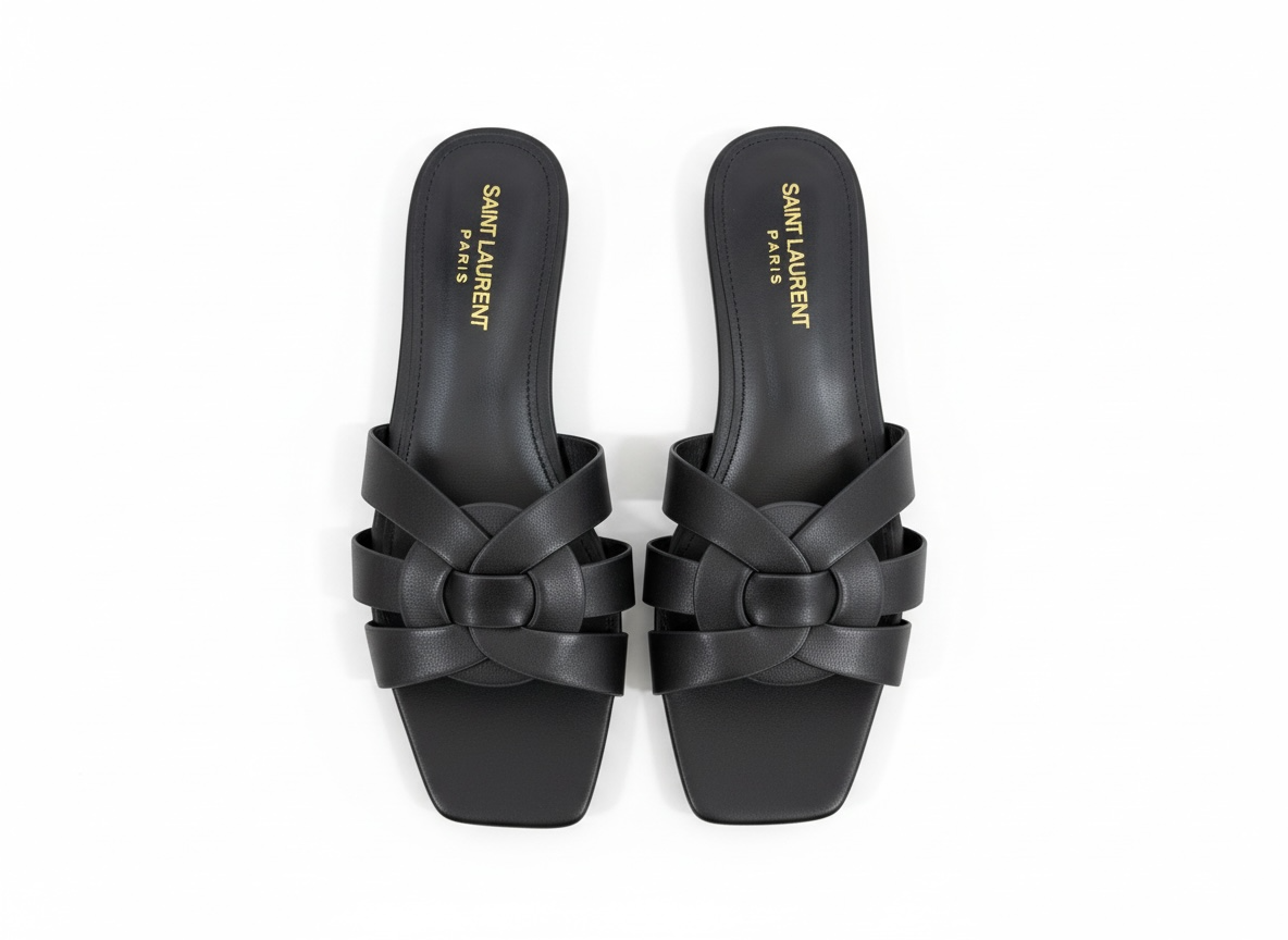 SAINT LAURENT Interlaced Leather Slides 🖤✨ | Minimal Luxury Essential