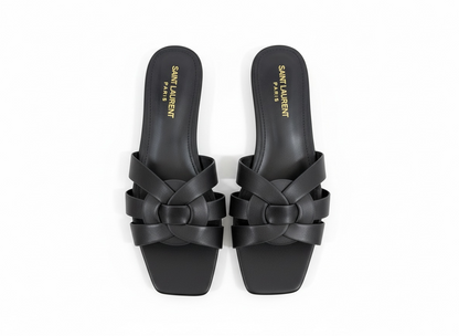 SAINT LAURENT Interlaced Leather Slides 🖤✨ | Minimal Luxury Essential