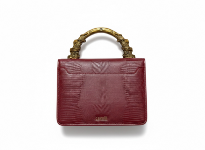ROBERTO CAVALLI Snake Handle Mini Bag – Burgundy Gold 🍷🐍 | Iconic Statement Luxury