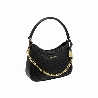 EMILY LORAN Croc Shoulder Bag 🖤✨ | Gold Chain Luxury Statement
