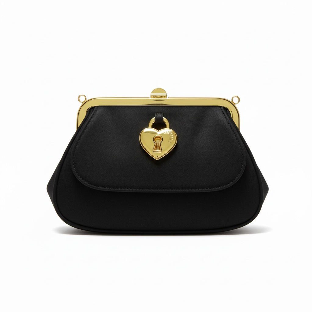 Moschino Black Frame Clutch with Gold Heart Lock 🖤✨