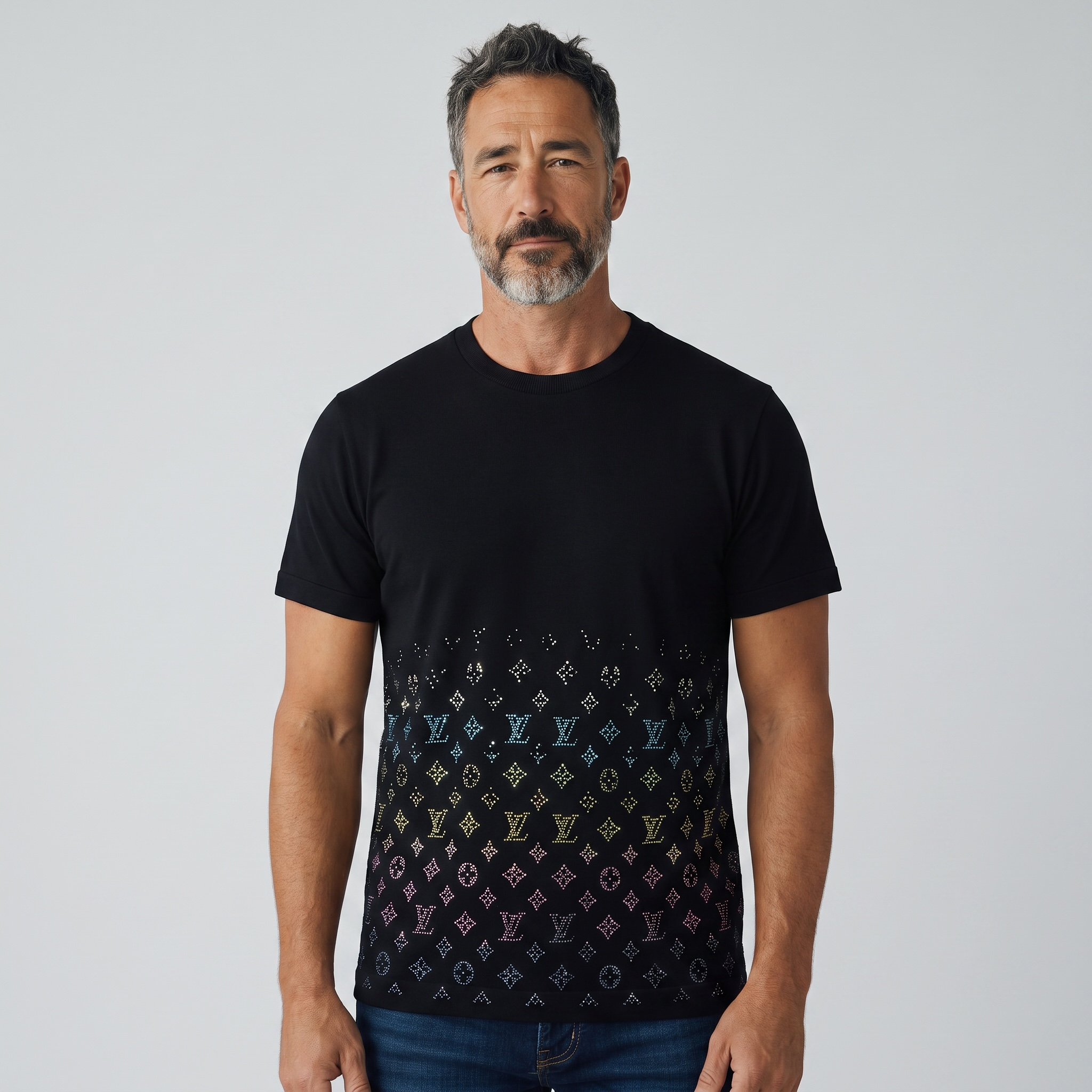 Louis Vuitton Monogram Crystal Gradient Tee – Black Rainbow Sparkle